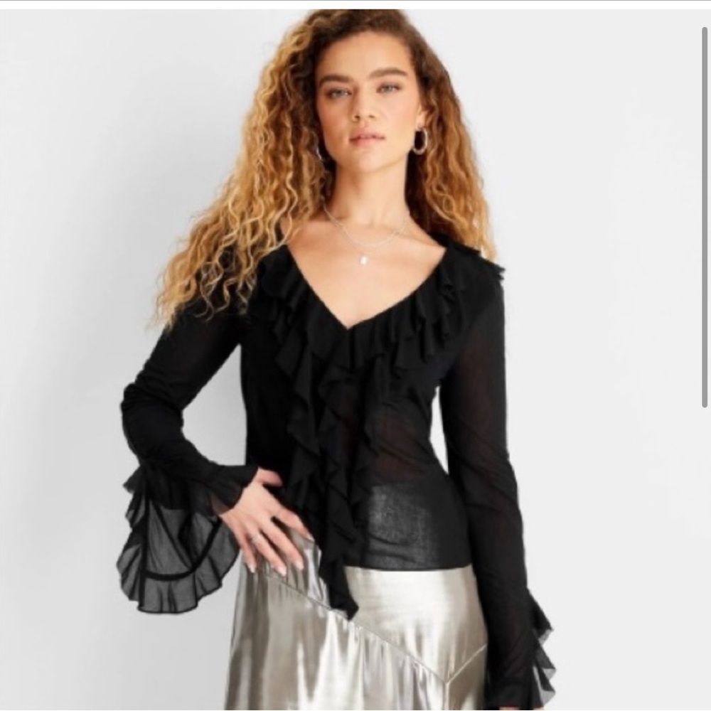 Future collective women’s ruffle sheer top size S